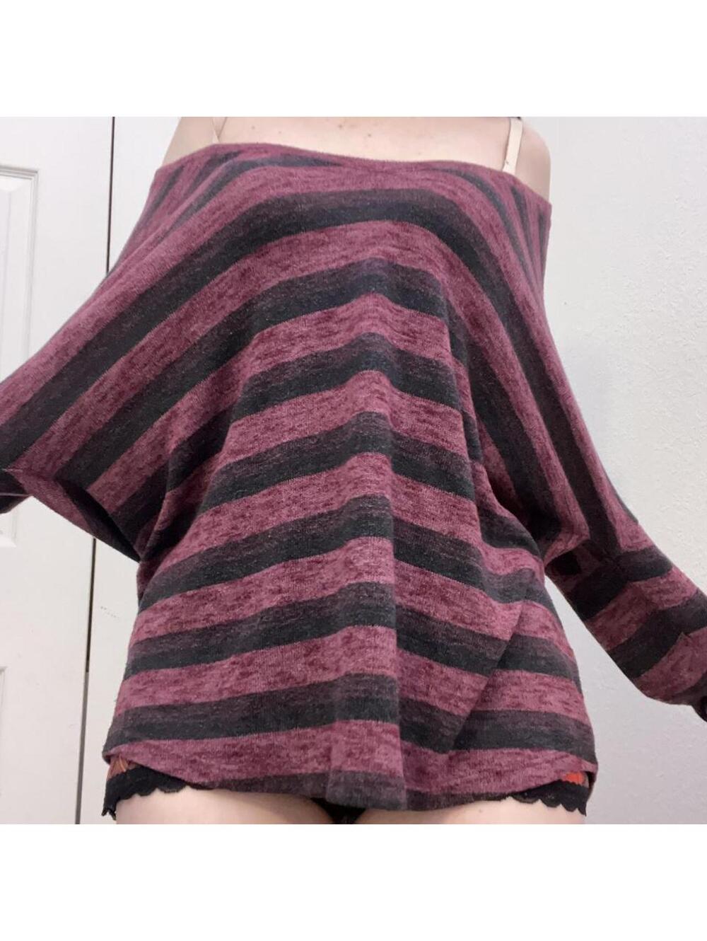 off shoulder striped sweater